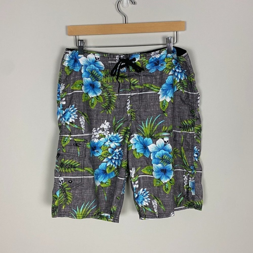 O'Neill Floral Skull Swim Trunks Mens 32 Unlined
